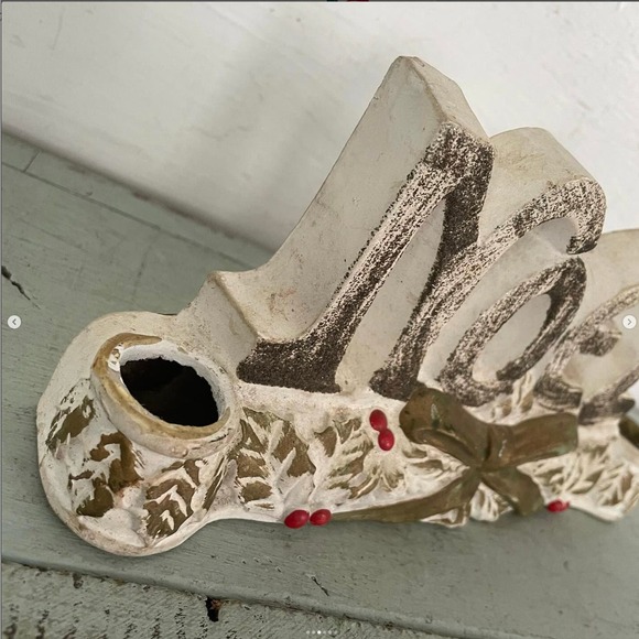 Vintage NOEL Chalkware Taper Candleholder Sign Decor Japan Christmas - Picture 3 of 6